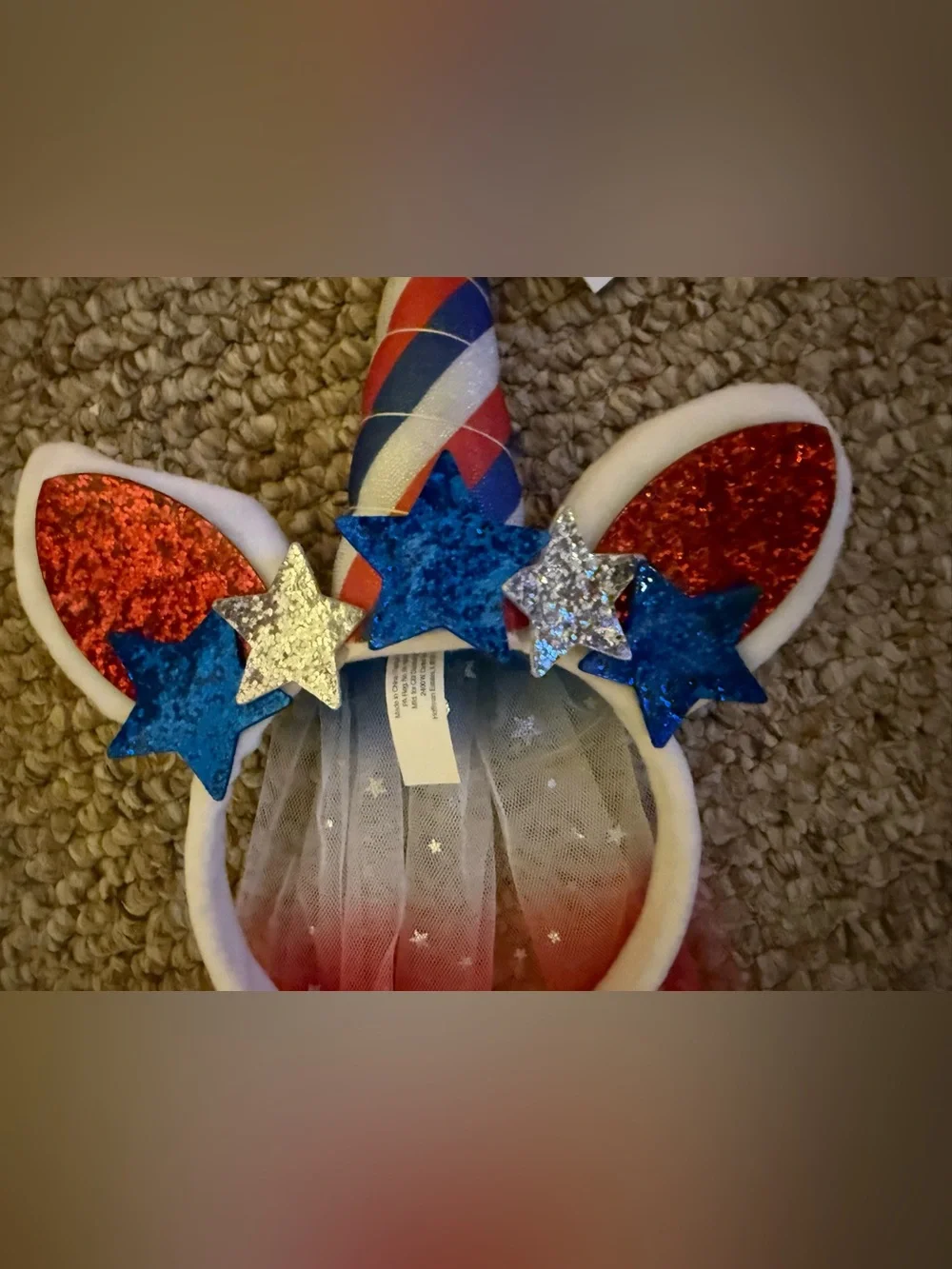 Red, White & Blue Glitter Unicorn Headband with Star Veil